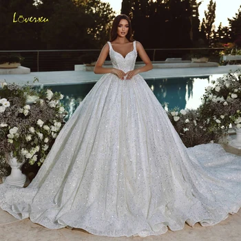 Бальное платье Loverxu, Королевские свадебные платья 2023, Платье принцессы без рукавов с вышивкой, расшитое бисером, без рукавов, Vestido De Novia