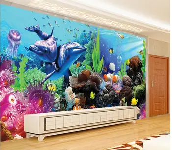 3d фото обои на заказ фреска стерео тропические рыбы дельфин фон аквариума 3d настенные фрески обои для декора гостиной