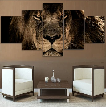 Модульные картины, 5 панелей, картина на холсте с изображением королевского льва, настенное художественное изображение, украшение дома для гостиной, картины с принтом
