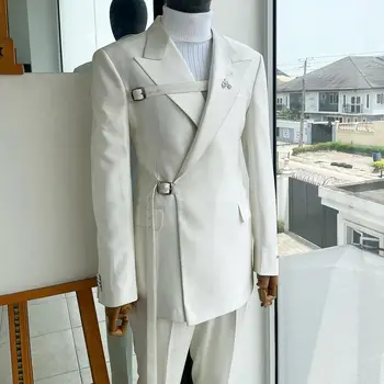 Белые Красивые мужские костюмы из двух частей, куртка и брюки, сшитые на заказ Уникальным дизайнером Для жениха, Свадебная вечеринка, официальное мероприятие