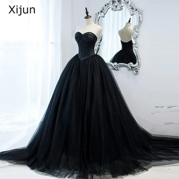 Простые черные вечерние платья Xijun, бальные платья в виде сердца, вечерние платья, платье для выпускного вечера длиной до пола, платья для выпускного вечера 2023, свадебное платье