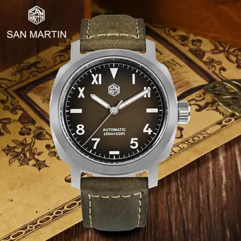 San Martin 40 мм Винтажные простые классические мужские часы YN55 Автоматические механические наручные часы из сапфировой кожи 10Bar Diver BGW9 Luminous