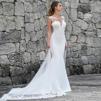 Свадебное платье Bridelee Mermaid 2023, сексуальная прозрачная спинка, кружевные аппликации без рукавов, свадебные платья для невесты, Vestidos De Noiva