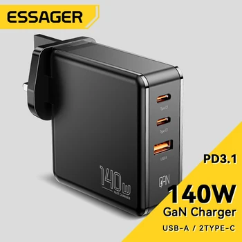 GaN Charger 140 Вт Зарядное Устройство Для Быстрой Зарядки 2 Type-C + 1 USB-A 3 Порта Адаптер Для Зарядки Настенного Телефона Для iPhone14 13 iPad Huawei Samsung