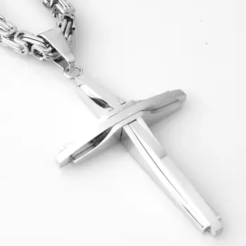 Простой Крест с Христианским Кулоном Ожерелья Ювелирные Изделия для Мужчин Тяжелое Звено из Нержавеющей Стали 5 мм Византийская Цепь 18-36