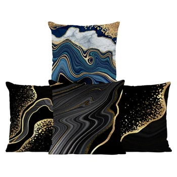 Темно-синий чехол для подушки с мраморной текстурой, золотисто-бирюзовые мраморные наволочки для дивана, кресла, домашнего декора, чехол для подушки