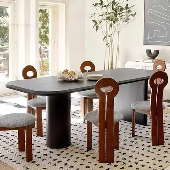 Обеденные столы из массива дерева в скандинавском стиле, креативный черный обеденный стол, домашняя мебель для маленькой квартиры, простой современный стол для переговоров