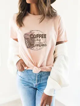 Летняя базовая женская футболка, модная футболка с коротким рукавом и принтом, одежда в стиле Coffee Love 90-х, графические футболки