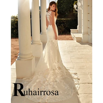 Модные атласные свадебные платья без рукавов с V-образным вырезом и открытой спиной, кружевные аппликации, персонализированное свадебное платье Ruhair.