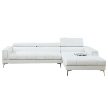 Секционный диван из клееной кожи с регулируемым подголовником белого цвета