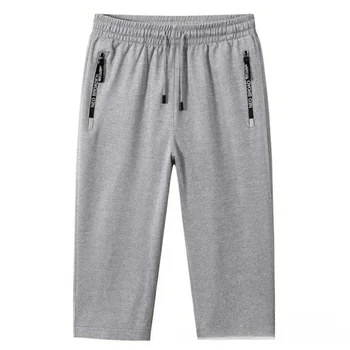 Летние мужские брюки для бега с карманом на молнии 3/4 размера Плюс, повседневные спортивные шорты для тренировок, бег трусцой, спортивные штаны для фитнеса, мужские
