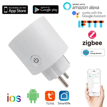 Zigbee Smart Plug Energy Monitor EU Огнестойкий Tuya ZigBee 20a Smart Plug Eu Умная Розетка 220v Голосовое Управление Alexa Tim
