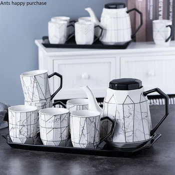 Набор для напитков Eramic Бытовой чайник Набор для послеобеденного чая в гостиной с подносом Для многопользовательского использования Белая чашка Наборы чайной посуды в скандинавском стиле