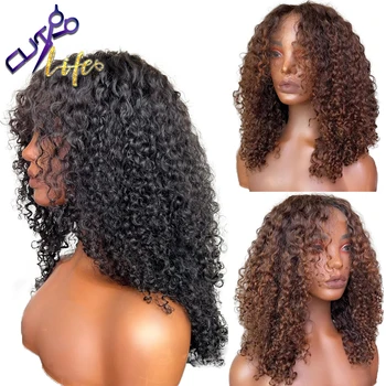Кудрявый парик с кудрявой стрижкой 13X4, парик с кружевом спереди, бразильские человеческие волосы для чернокожих женщин, коричневые кружевные парики для чернокожих женщин с кудрявой челкой