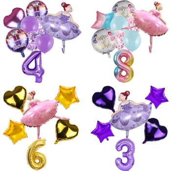 НОВАЯ тема для балета Disney, розово-фиолетовая, с Днем рождения, украшение для вечеринки, Латексный Алюминиевый цифровой набор воздушных шаров, подарок для детского душа
