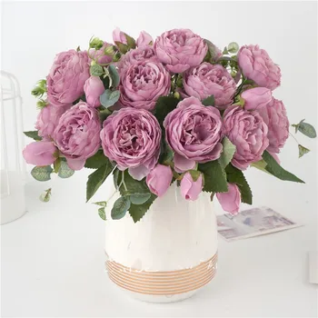 9 головок искусственный Пион цветы роза розовый белый шелк поддельные Цветы для DIY гостиная Домашний сад свадебные украшения