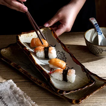 Длинные керамические тарелки для суши в японском стиле, торты, десерты, персонализированные креативные холодные блюда, посуда для ресторана отеля