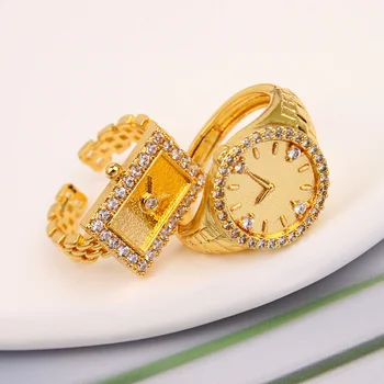 Уникальные часы Кольцо из позолоченной меди Пара колец открытого размера Свадебные украшения для невесты Подарок на День матери Унисекс Одежда для рук