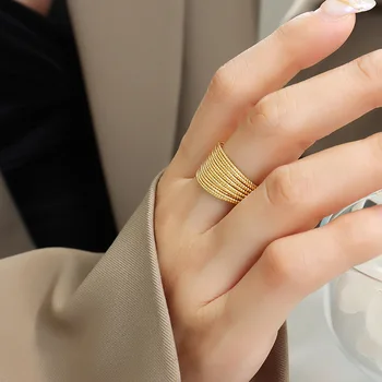 Французская мода 18-Каратное Золотое покрытие из нержавеющей стали Открытое кружевное геометрическое многослойное массивное кольцо-браслет Для женщин Простые ювелирные подарки