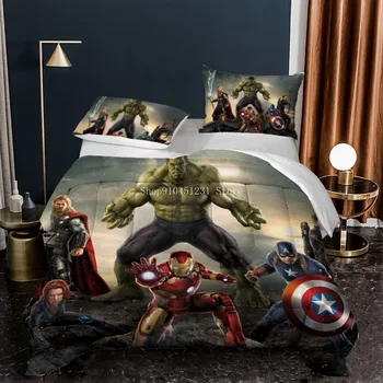 Дисней Мстители Халк Железный Человек Капитан Америка Комплект постельного белья Удобное покрывало Twin Queen Для мальчиков Пододеяльник Наволочки