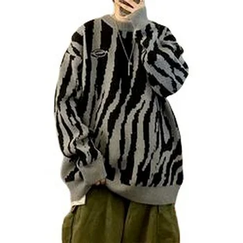 Мужской свободный пуловер, свитер с высоким воротом, осенне-зимний утепленный модный удобный верх, вязаный свитер с круглым вырезом