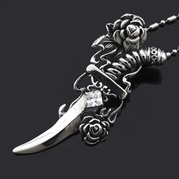 Ожерелье с подвеской в виде розового меча в стиле Панк ATGO, подвеска из титановой стали, женские, мужские, Ретро Корейские модные Мужские ювелирные изделия с цветочным ножом BP502