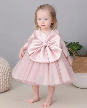 Красивое розовое пышное бальное платье для девочек в цветочек, платья для свадьбы, расшитое бисером, для вечеринки по случаю дня рождения, платья для первого причастия для детей с