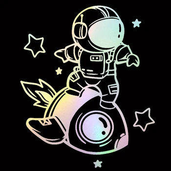 Наклейки, милый космический астронавт, летящий на ракете, автомобильные наклейки, декоративные автозапчасти, наклейка на окно, виниловые водонепроницаемые наклейки