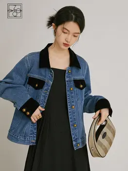 Джинсовая куртка ZIQIAO в стиле хай-стрит в стиле Ретро для женщин, весна-осень, Новый темперамент, повседневный топ, свободное джинсовое пальто для женщин