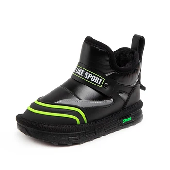 Зимняя детская обувь из плюшевой водонепроницаемой ткани, нескользящие зимние ботинки для мальчиков, Модные теплые уличные ботинки, размер 26-37