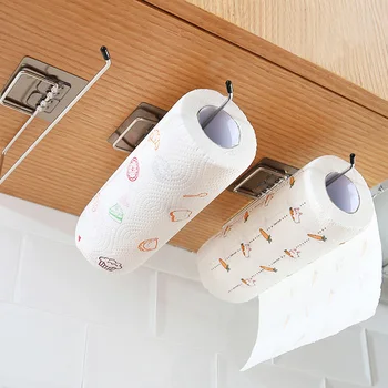 Подвесной светильник без отверстий из нержавеющей стали, держатель для рулонной бумаги в ванной, Подставка для полотенец, Кухонный стеллаж для хранения с двойным крючком.