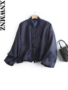 XNWMNZ 2023, женские модные Бомберы с пышными рукавами, женские Повседневные Универсальные весенние однотонные пальто на молнии, женская верхняя одежда