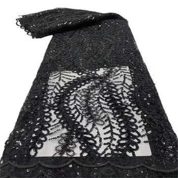 Модные Черные Африканские Французские кружевные ткани 2023 года, Высококачественные кружевные ткани с блестящими пайетками, Сетчатые кружевные ткани для Нигерийской свадьбы Drarty Sew