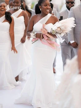 Длинные Белые Платья Подружек невесты с одним плечом 2022 года для Чернокожих Девочек, Свадебное Платье Vestido De Fiesta De Boda Robe Du Soiree