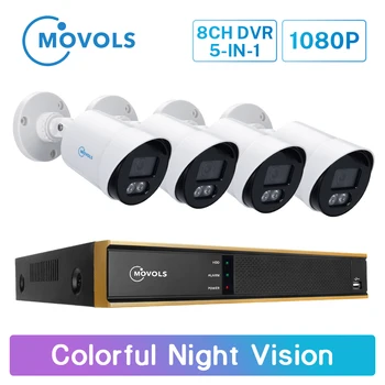 Movols 1080P 4ШТ Красочная Камера Видеонаблюдения Ночного Видения 8CH 2MP P2P DVR Комплект Наружного Видеонаблюдения Водонепроницаемая Система Безопасности