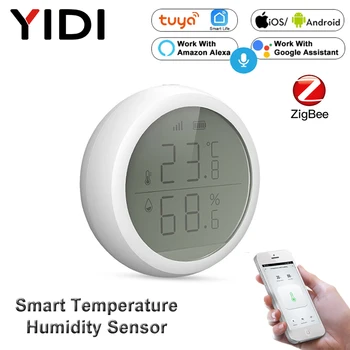 Умный датчик температуры и влажности Tuya ZigBee, ЖК-дисплей, термометр на батарейках, приложение Smart Life для работы с Alexa Google Home