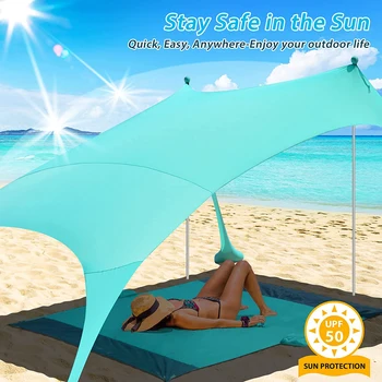 Легкая Солнцезащитная Палатка Большой Площади 2 М * 2,1 М для Сада, Семейного Пляжа, Навеса с Мешком с Песком UPF50 + UV, Большого Портативного Навеса