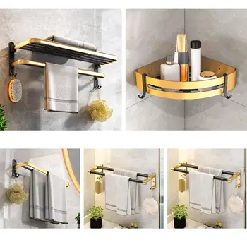Алюминиевый держатель для унитаза, принадлежности для ванной Комнаты, Органайзер для ванной комнаты, свободное место на полке, Аксессуары для ванной комнаты, черное Золото