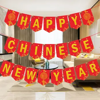 Баннер с Китайским Новым годом, Украшения для вечеринок, Подвесные украшения, Баннер с овсянкой, красный для забора, домашнего потолка, стены