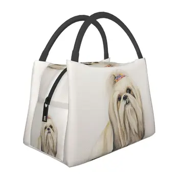 Милый щенок Ши-тцу, Термоизолированная сумка для ланча, женская сумка для собак, Многоразовая сумка для ланча для работы, путешествий, хранения еды, коробка для еды