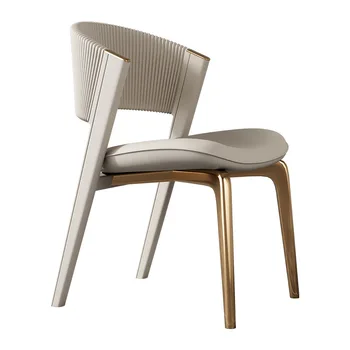 Итальянский легкий Роскошный обеденный стул Home Чрезвычайно простой Дизайнерский Обеденный стул из массива дерева и кожи для переговоров высокого класса