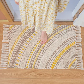 Хлопковый геометрический коврик в скандинавском стиле с тафтингом, тканый ковер макраме, прикроватное украшение для спальни, коврик для пола, двери, домашний декор 60x90 см