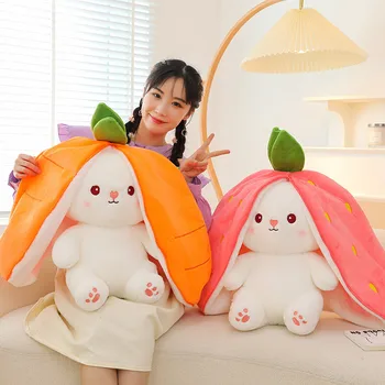 Креативный косплей, клубнично-морковный кролик, плюшевая игрушка, набитая сумка, превращенная во фрукт, Плюшевая кукла Baby Cuddly Bunny для детей