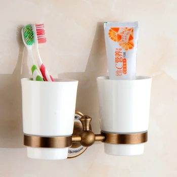 Модный держатель для зубной щетки из чистой меди и керамики, Двойная чашка, Держатель для стакана для ванной Комнаты, Набор для ванной комнаты-оптовая продажа