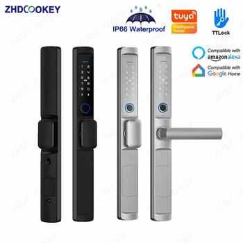 Алюминиевая раздвижная дверь Smart Lock снаружи Водонепроницаемый Tuya WiFi TTlock отпечаток пальца IC-карта Пароль двухтактный электронный дверной замок