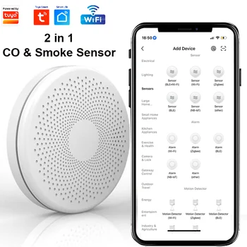 Tuya Smart WiFi Датчик дыма угарного газа Беспроводной CO и детектор дыма для домашней безопасности Приложение пожарной сигнализации Удаленный мониторинг