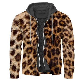 Мужская зимняя куртка HX, модные утепленные пальто с хлопковой подкладкой с леопардовым 3D-принтом, женские повседневные толстовки S-5XL, прямая поставка
