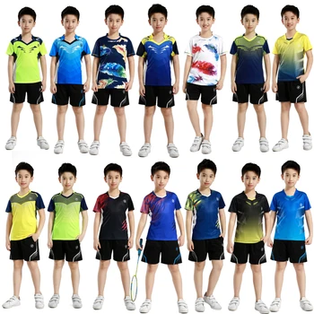 Детские спортивные наборы для бадминтона для детей, Тренировочный костюм для настольного тенниса для мальчиков, теннисные рубашки для мальчиков, Футболки для бега для девочек с шортами