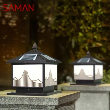 Солнечная лампа SAMAN на столбе, уличная винтажная световая колонна, светодиодная колонна, водонепроницаемая IP65, для современного декора дома, сада, патио.