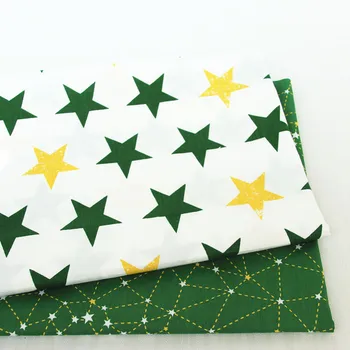 Напечатанная Зелеными Звездами 100% Хлопчатобумажная Саржевая Ткань для самостоятельного Шитья, Квилтинга, Изготовления Модных Платьев Для Младенцев и Кукол